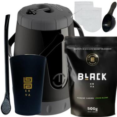 Imagem de Kit Tereré Garrafa Lisa Black Erva Mate 500 G Copo Caldereta Acrílico 