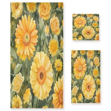 Imagem de xigua Aquarela margaridas amarelas conjunto de toalhas de banheiro absorvente macio 3 peças toalha de banho toalha de mão toalhas decorativas para banheiro, academia, hotel, praia, piscina