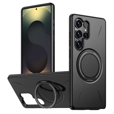 Imagem de LYJSMGZ Capa magnética para Samsung Galaxy S25 Ultra/S25 Plus/S25, com suporte giratório de 360°, à prova de choque, suporta carregamento sem fio, preta, S25