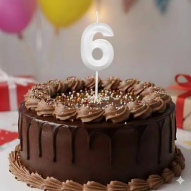 Imagem de Vela De Aniversário Mini Design Número Com 5Cm Silver Festas Branca (Número 6)