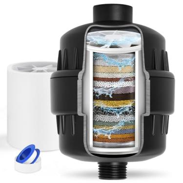 Imagem de Filtro de chuveiro para água dura, filtro de cabeça de chuveiro de 25 estágios para remover cloro e flúor, filtro de água para chuveiro, melhora a saúde das unhas do cabelo da pele, preto fosco