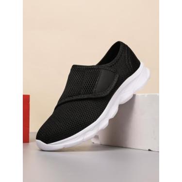 Imagem de Tênis feminino de ajuste largo com alça ajustável, sem cadarço, leve, malha respirável, masculino, para caminhada inchado, pés largos, preto, Preto, 38