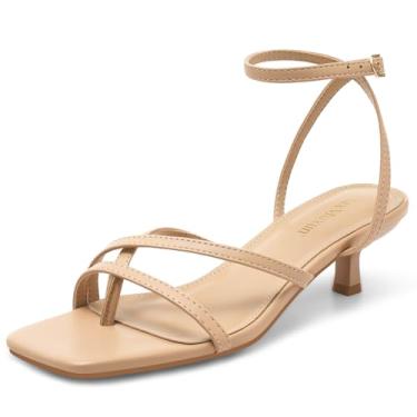 Imagem de MaxMuxun Sandálias femininas 2026 com tiras de salto baixo gatinho bico quadrado aberto chinelos de verão sapatos de festa, Nude., 38