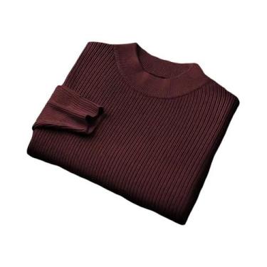 Imagem de Suéter Masculino De Lã Grosso Para Outono/Inverno Com Gola Alta E List