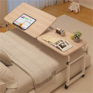 Imagem de Mesa móvel com rodas - altura e comprimento ajustáveis, mesa dobrável, moldura de metal - Mesa de escritório versátil para sala de estar e quarto (acabamento natural)