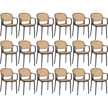 Imagem de Kit 18 Cadeiras De Jantar Roma Prática Com Braços Para Sala E Cozinha - Preto