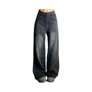 Imagem de Calças Jeans Femininas De Cintura Alta Estilo Retro Y2K, Corte Reto, A