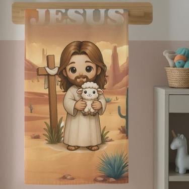 Imagem de Toalha De Banho Menina e Menino Estampa Infantil Jesus Cute Religioso 