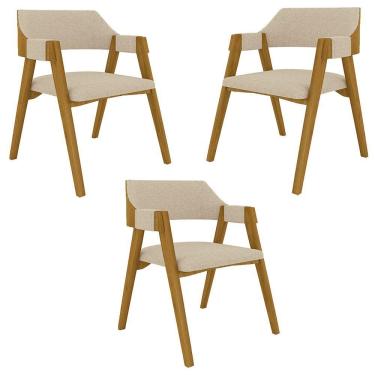 Imagem de Kit 3 Cadeiras Sala De Jantar E Jogos Carteados Madeira Maciça Poker Linho Offwhite-mel G42 - Gran Belo