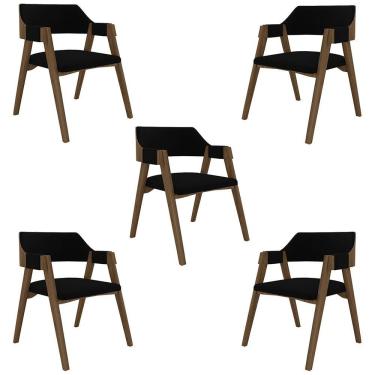 Imagem de Kit 5 Cadeiras Sala De Jantar E Jogos Carteados Madeira Maciça Poker Veludo Preto-nogueira G42 - Gran Belo