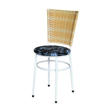 Imagem de 6 Cadeiras Para Mesa Branca Hawai Palha Assento Floral Preto