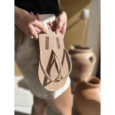 Imagem de Chinelo Feminino Perola Rasteira Brilho Strass Preto Branco - Genérica