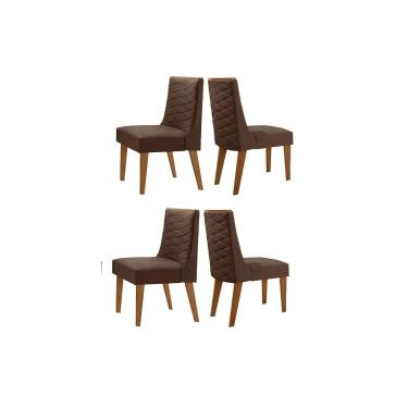 Imagem de Cadeira de Cozinha Dafne Kit 4 Un Madeira Capuccino/Suede Marrom - Rufato