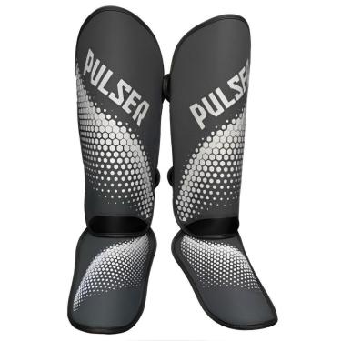 Imagem de Caneleira Pulser Hexa Preto e Branco Protetor Canela Muay Thai Kickboxing 20mm PU Articulada-Unissex
