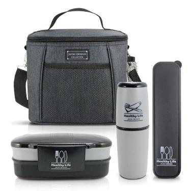 Imagem de Bolsa Térmica Concept Com Pote De Marmita E Porta Talheres Com Porta Escova E Pasta De Dente Preto