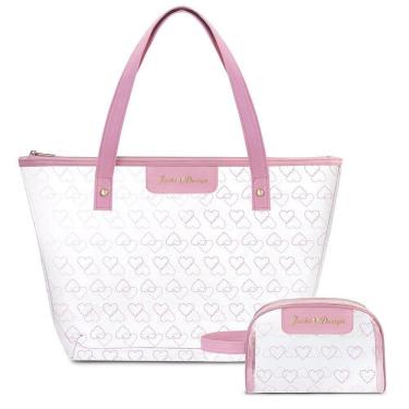 Imagem de Kit Bolsa Shopper E Necessaire Transparente Love Rosa