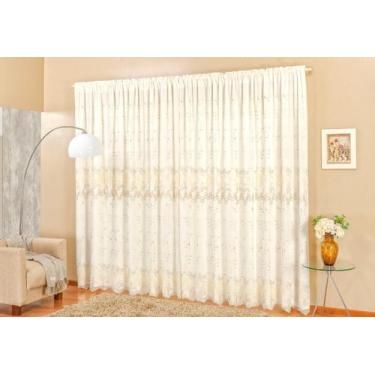 Imagem de cortina sala luxo com voil bordada cor palha perciana luxuosa voal c/ 