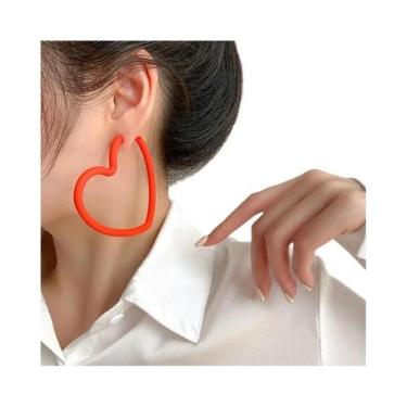 Imagem de Brincos De Argola Grandes De Acrílico Neon Femininos Com Estrela, Joia