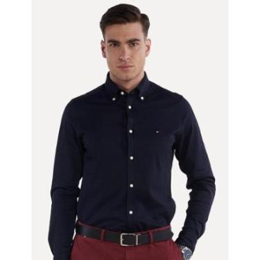 Imagem de Camisa Tommy Hilfiger Masculina Regular Core Stretch Oxford Azul Marinho-Masculino