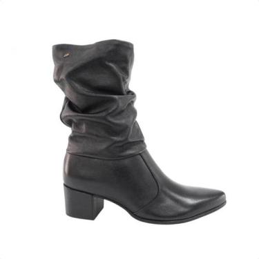 Imagem de Bota Feminina Cano Médio Em Couro Pegada Preta, Preto, 39