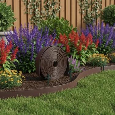 Imagem de Limitador de Grama Plástico Marrom 25m para Jardim e Paisagismo Flexív