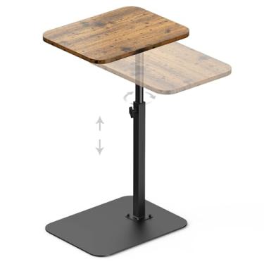 Imagem de HzTinT Bandeja de TV, mesa lateral, bandeja de sofá para sofá, base de metal pesado/altura ajustável, sofá-cama, banheiro, sala de estar, bandeja de TV de estudo, mesa de canto em forma de C, bandejas