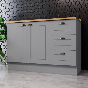 Imagem de Balcão De Cozinha Com Tampo Henn Americana 120cm 2 Portas Cinza / Nature