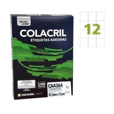 Imagem de Etiqueta Adesiva Colacril A4 CA4364 72x63,5mm C/1200