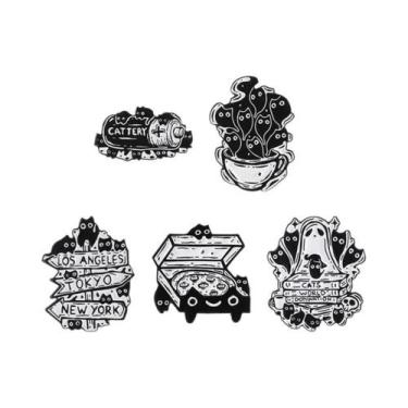 Imagem de Conjunto De Pins De Esmalte Gato Preto, Broche De Gatinho Fofo De Dese