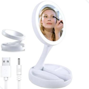 Imagem de Espelho De Maquiagem Luz Led Dobrável De Mesa Aumento 10x Br - Congrat