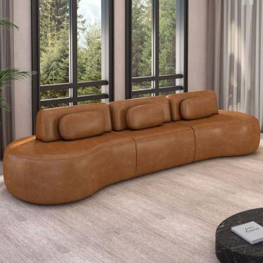 Imagem de Sofá 5 Lugares Orgânico Para Sala Living 366cm Vasti M03 Couríssimo Whisky - Lyam Decor