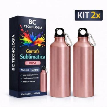 Imagem de Kit 2x Garrafa de Alumínio Rose com Tampa Mosquetão para Sublimação 60