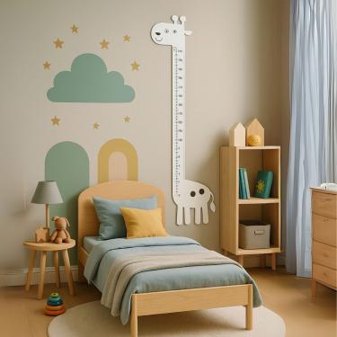 Imagem de Régua de Crescimento Infantil para Parede Girafinha Unissex Mede de 30 a 150CM MDF 6MM Branco Meu Marido Marceneiro