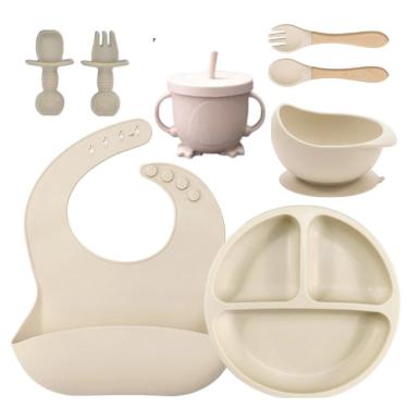 Imagem de Conjunto de Pratos de Jantar para Bebês Talheres Bebê Silicone 6 Peças Kit Completo Beg...