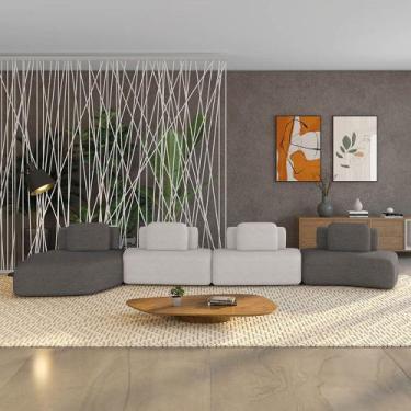 Imagem de Sofá 4 Lugares Orgânico com Chaise e 3 Módulos Berlim Bouclê Grafite/C