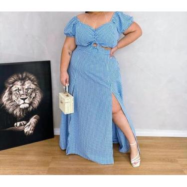 Imagem de Vestido Longo Plus Size Azul Decotado Tam 50 - Amanda Plus 