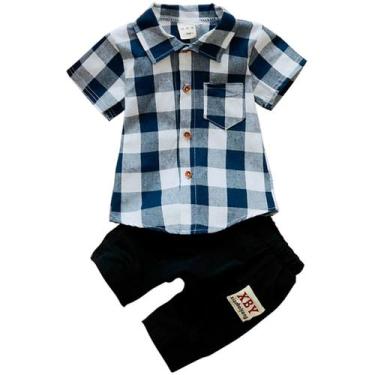 Imagem de Roupa Mauricinho Conjunto Infantil Xadrez Temático Menino, Azul, 3