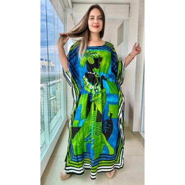 Imagem de Vestido Longo Kaftan Luxo Indiano Plus Size Viscose Cod 15831 - Aleci 