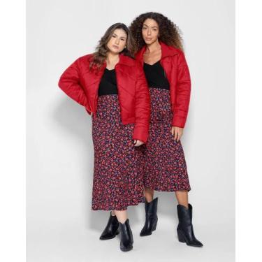 Imagem de Jaqueta puffer feminina gola larga em poliamida - enfim 115207, Vermel