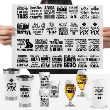 Imagem de Cartela Adesivos Frases Bar Cerveja Copo Americano Caneca DTF UV - Gra