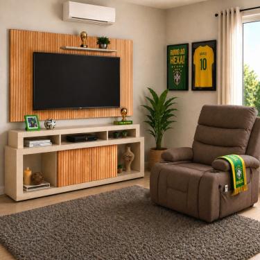 Imagem de Kit Sala Copa Painel Rack Life + Poltrona Confort Caemmum