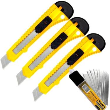 Imagem de 3 estilete plastico com lâmina de 18mm largo beltools + 10 lâminas