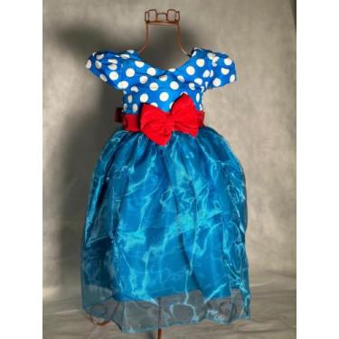 Imagem de Vestido Menina Infantil Tule Elegante Azul Bolinha Branca Galinha Pint