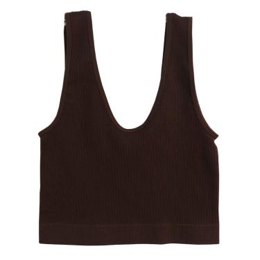 Imagem de Top Cropped Canelado Feminino Basic+ Sem Costura Poliamida Chocolate