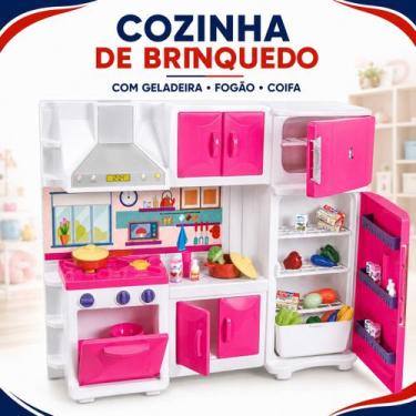 Imagem de Cozinha De Brinquedo Completa Rosa Fogão Coifa E Acessórios - Lua De C