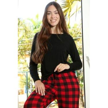 Imagem de Pijama Inverno Feminino Longo Xadrez Empório Do Algodão, G, Vermelho