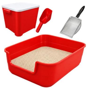 Imagem de Kit Caixa Areia Jumbox Vermelho Pa Inox Container 6kg Racao - EINSTOK