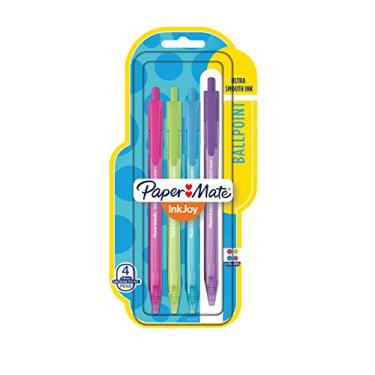 Imagem de Paper Mate Canetas esferográficas retráteis InkJoy 100RT, ponta média, sortidas, pacote com 4 (1951391)