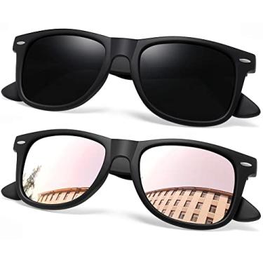 Imagem de Óculos de Sol Masculinos Femininos Polarizados Quadrado Óculos de Sol Esportivos para Dirigir UV Proteção (Fosco Preta + Preto Espelhado Rosa)