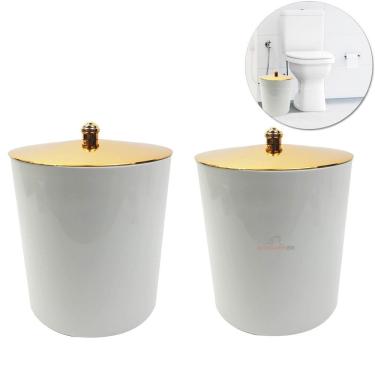 Imagem de Kit 2 Lixeiras 5 Litros Com Tampa Dourada Metalizada Plástica Para Cozinha Banheiro - AMZ